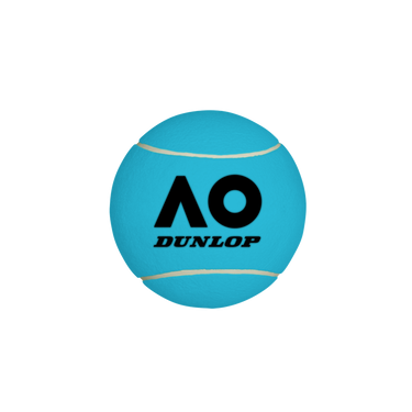A blue mid-jumbo tennis ball with the AO Dunlop branding on it.