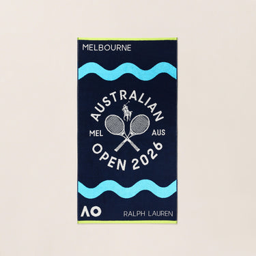 Towel with Australian Open 2026 branding on a beige background