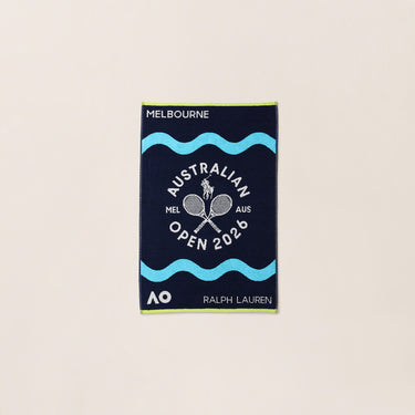 Towel with Australian Open 2026 branding on a beige background