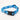 A blue pet collar with a repeated white AO logo and a sturdy buckle closure.