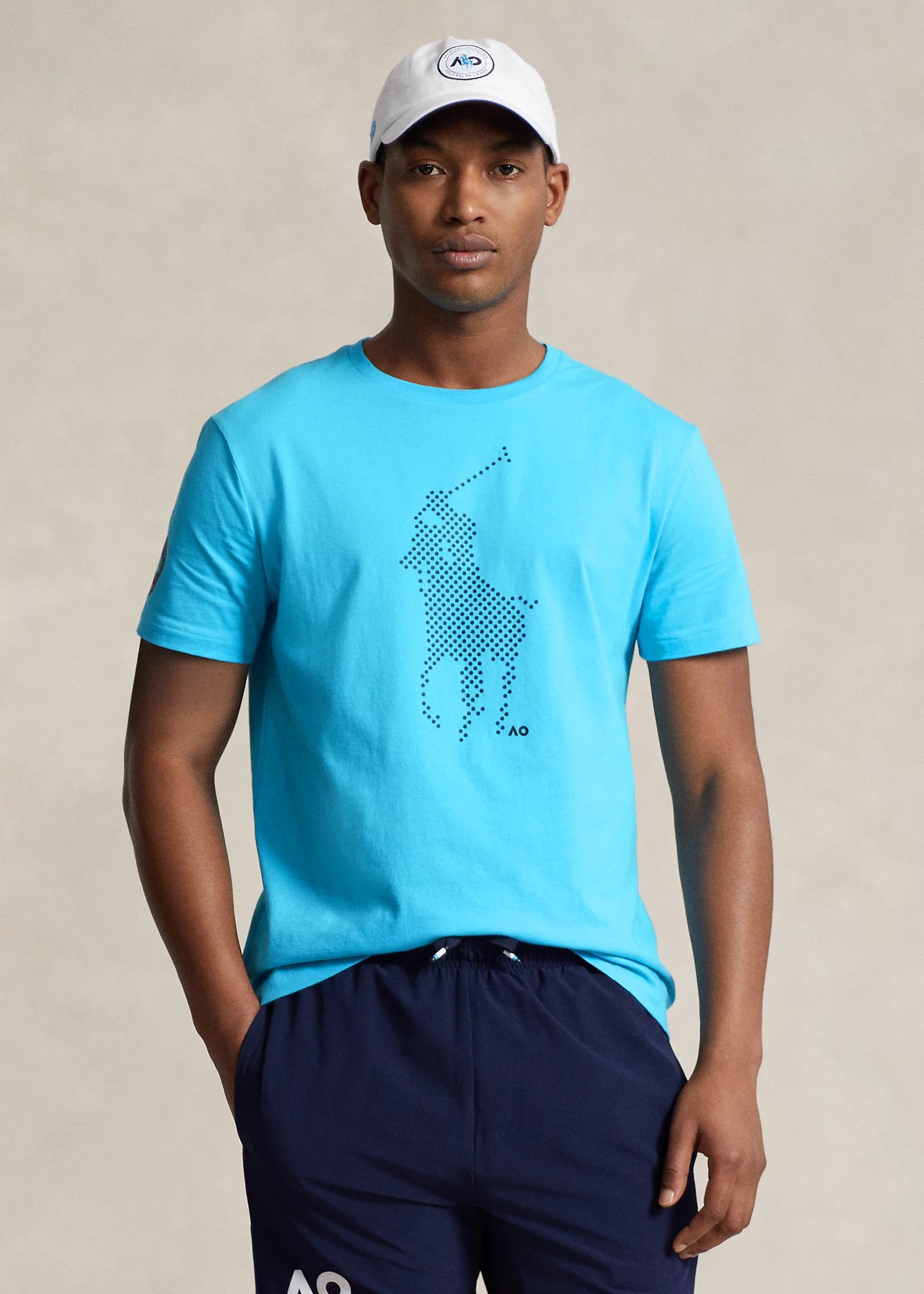 Blue Men's T-shirt Polo Horse Front View