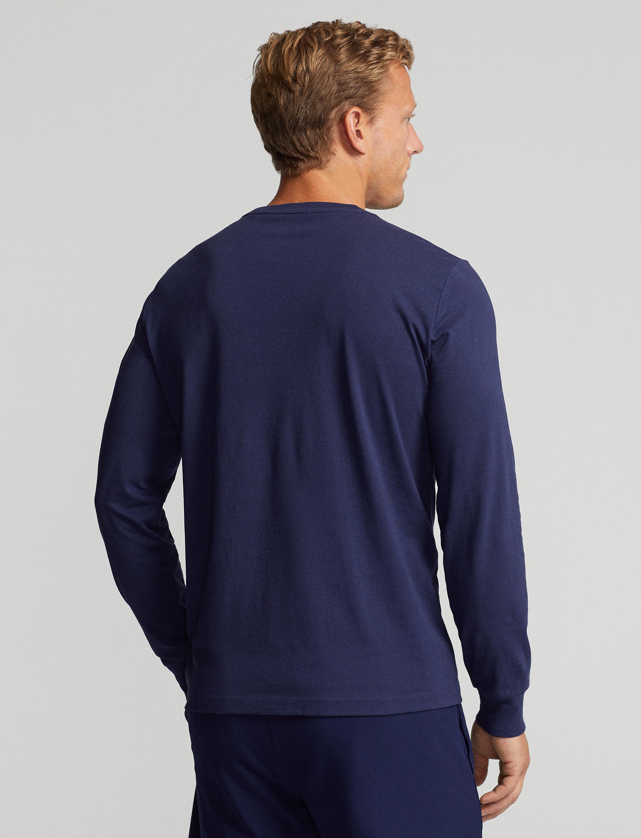 Men's Navy Long-Sleeved T-Shirt Back View