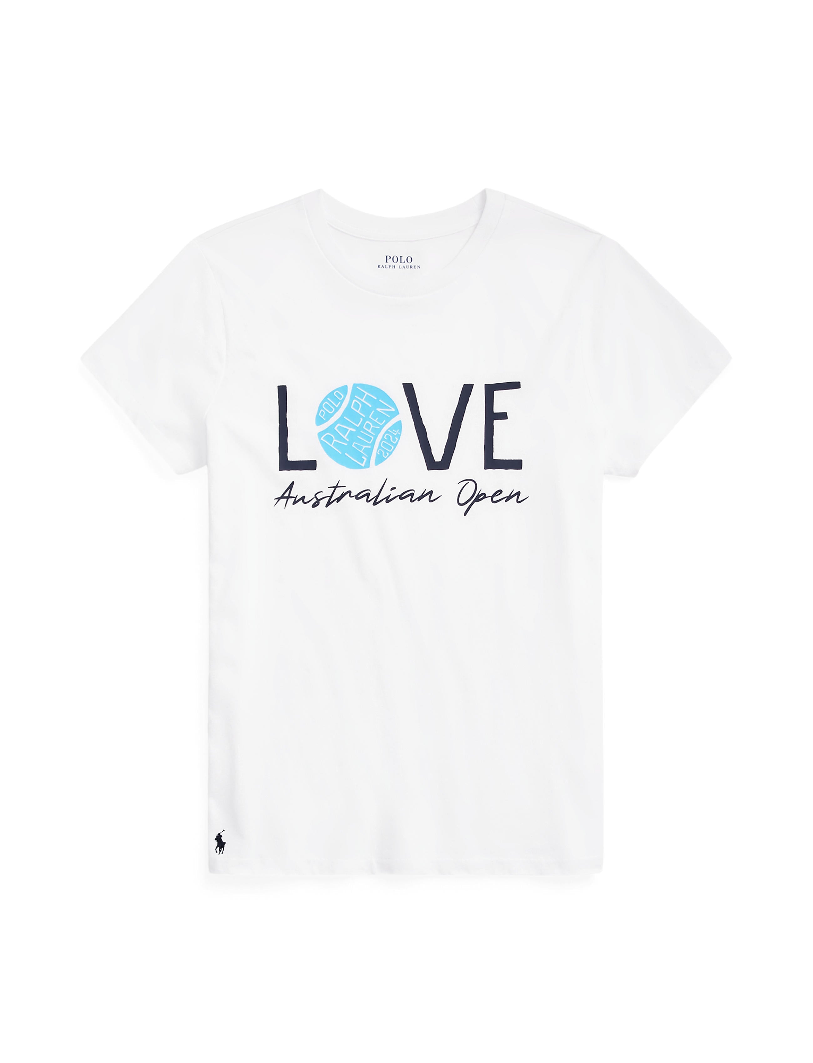Women's White T-Shirt Love Australian Open Front View Product Shot