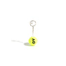 A yellow tennis ball keyring with a silver chain and split keyring, front view photo featuring the AO logo.