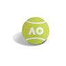 A yellow bouncy ball with the AO logo, which stands for Australian Open, printed on it.