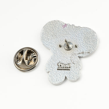 Backside of a lapel pin in the shape of a koala against a white background.