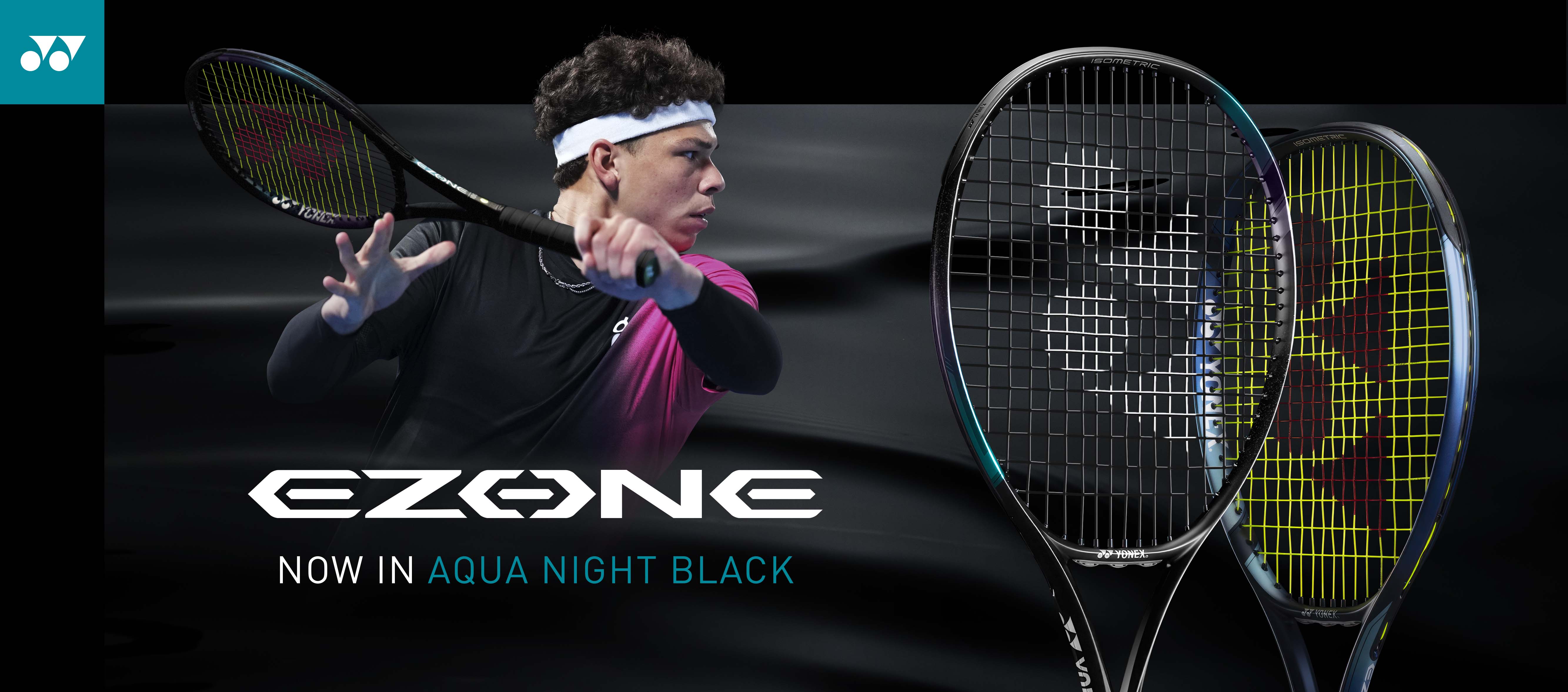 eZone 98 Tennis Racquet in Black - Player holding