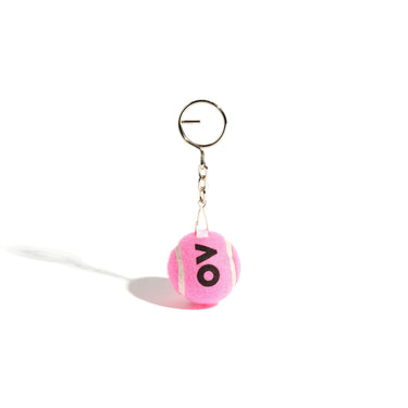 Keyring Pink Tennis Balls Front View against white background with AO Logo in black on tennis ball. 