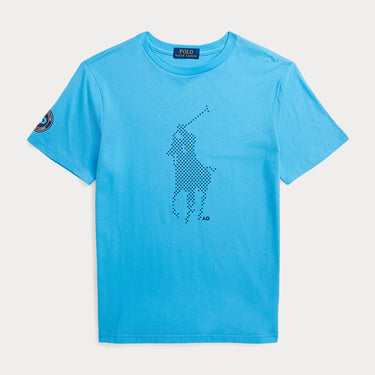 Blue Boy's T-Shirt Polo Horse Front View