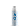 White water bottle with blue decorative drawings and AO logo on a white background