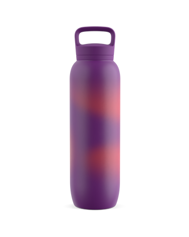 Gradient purple to pink water bottle on a white background